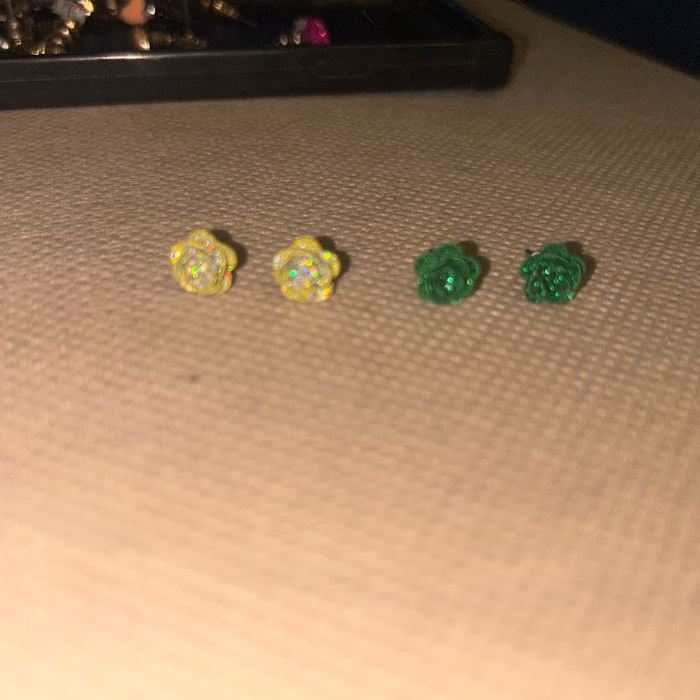 Yellow, Green, pink, purple, white and black Flower Earrings Set